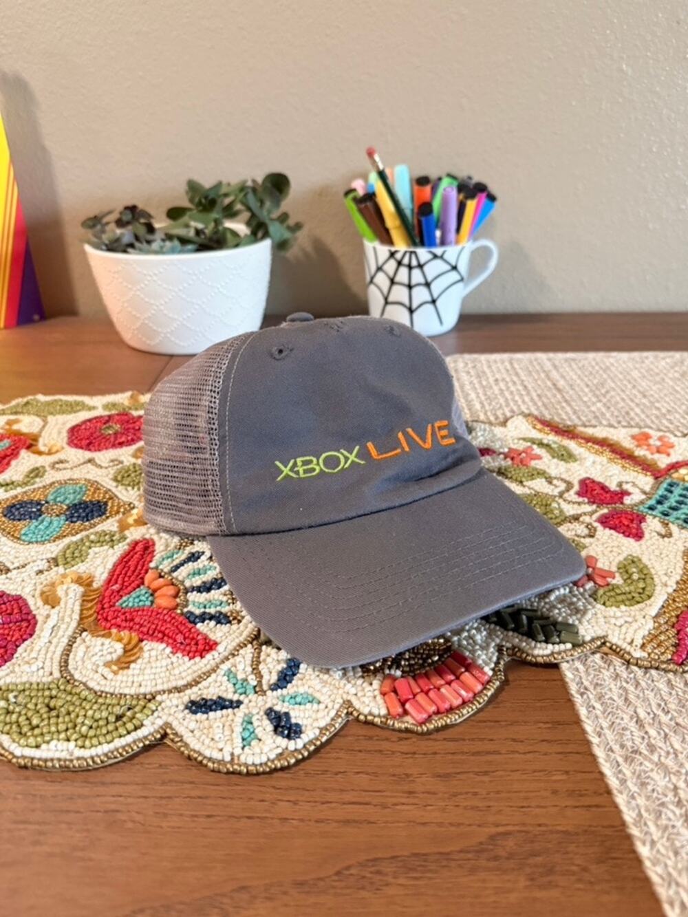Y2K Xbox Live Vintage Microsoft 360 Video Game Anvil Trucker Snapback Hat Grey
